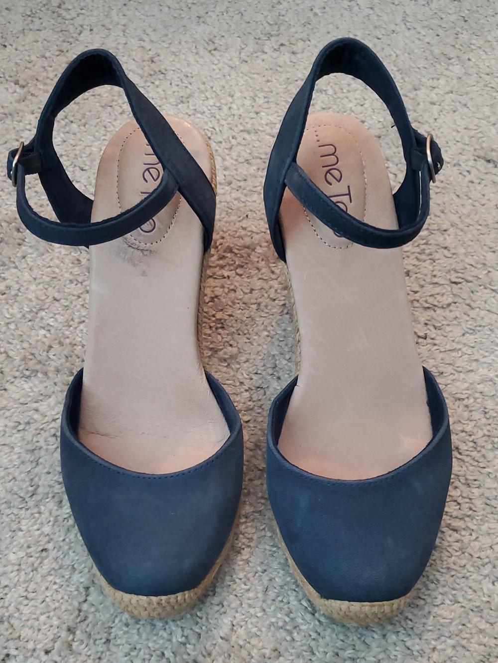 me too Navy Espadrille Ankle-Strap Wedges